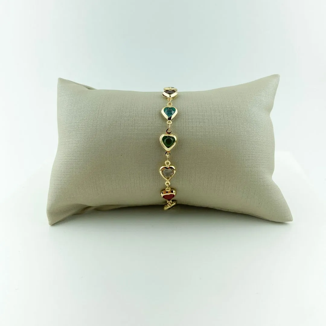 Pulseira de Corações Coloridos  Folheado a Ouro 18k