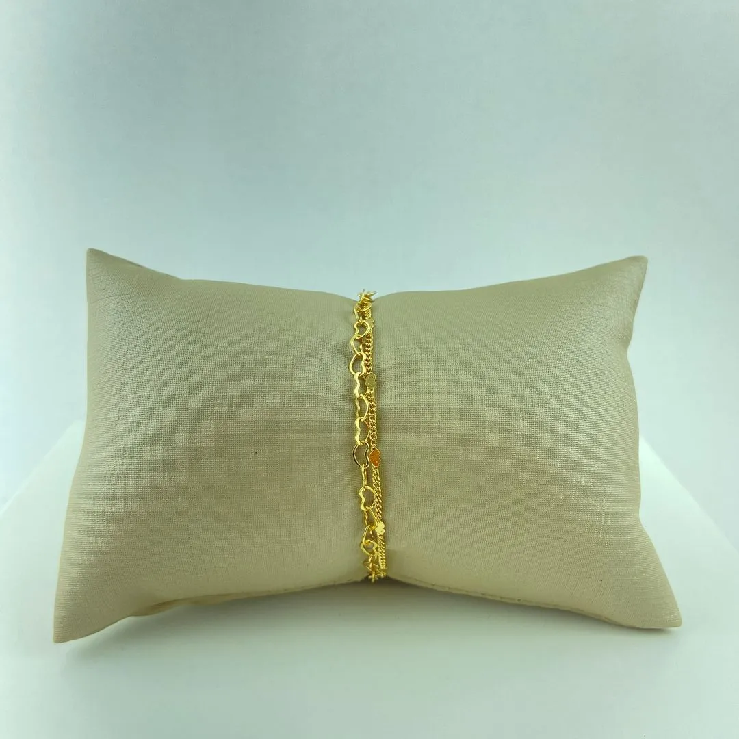 Pulseira Dupla com Corações Folheada a Ouro 18k