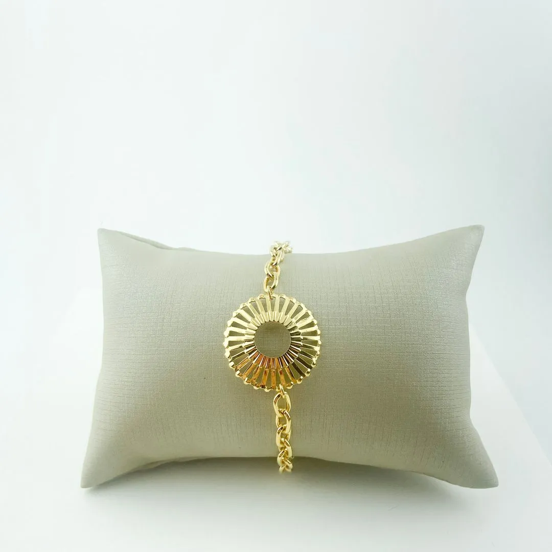Pulseira Elo Português com Girassol Folheado a Ouro 18k