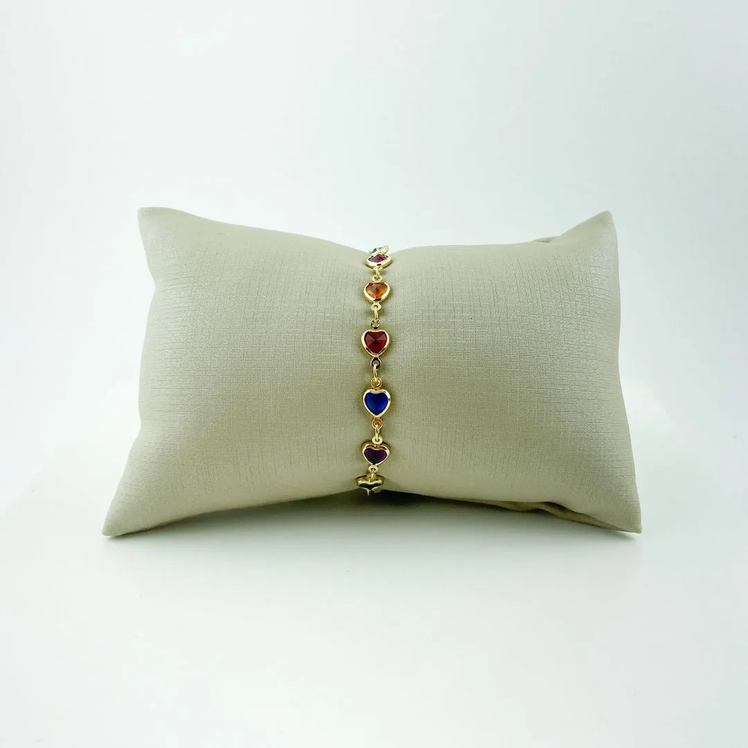 Pulseira Elos Design de Corações Coloridos Folheado a Ouro 18k