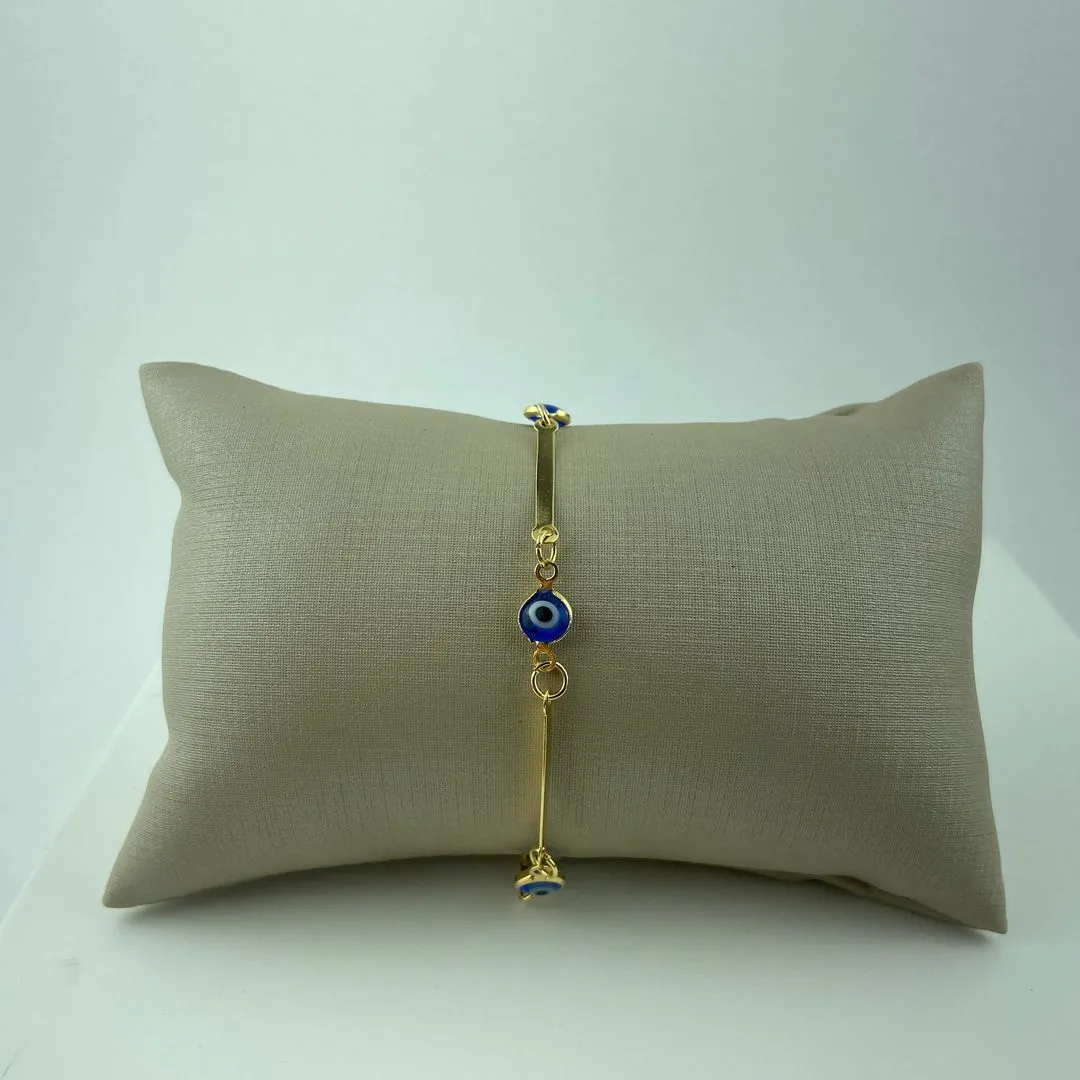 Pulseira Olho Grego Chapinha Folheado a Ouro 18k