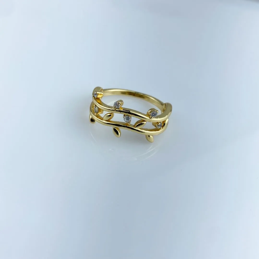 Anel Design de Ramos Folhas em Zircônia Folheado a Ouro 18k