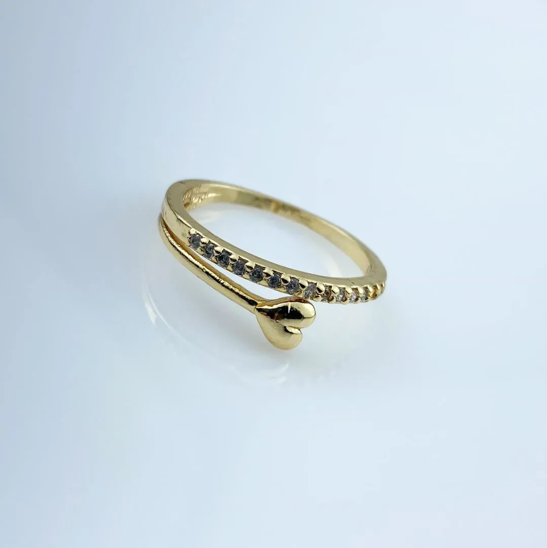 Anel Aparador com Coração e Zircônias Folheada a Ouro 18k