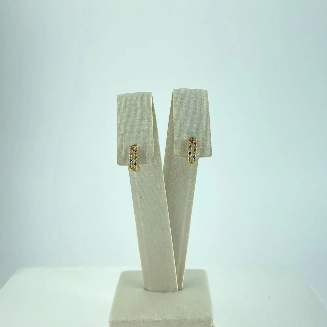 Brinco Argola Dupla Quadrada com Zircônia Colorida Foheado a Ouro 18k