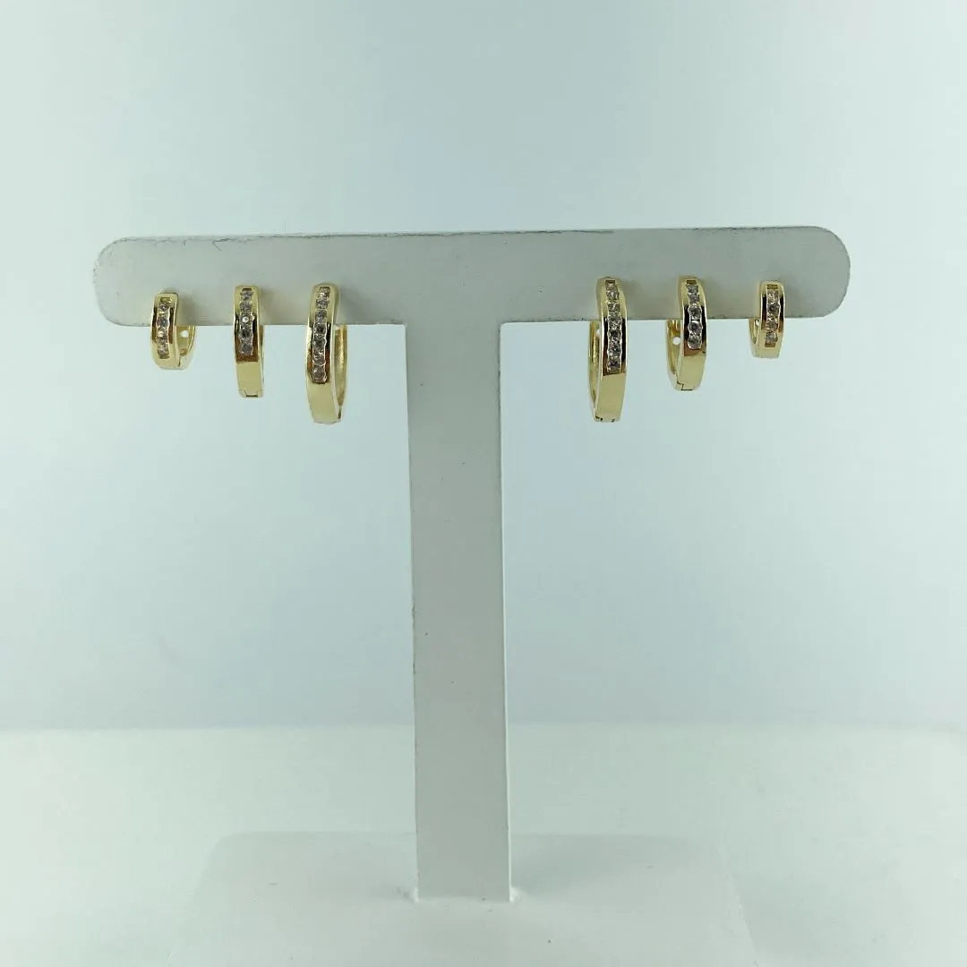 Brinco Trio de Argolas Cravejado em Zircônia Folheado a Ouro 18k