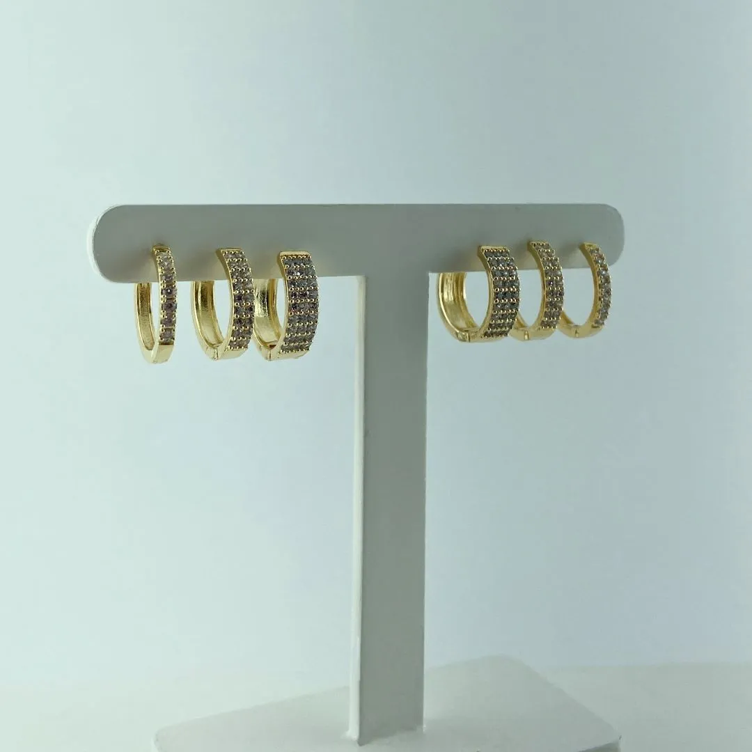 Brinco Trio de Argolas Cravejado em Zircônia Folheado a Ouro 18k