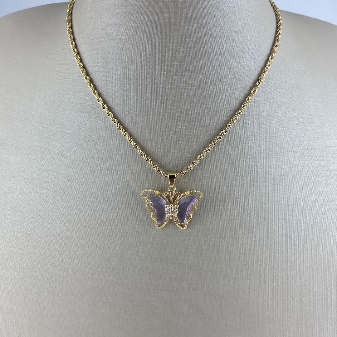 Colar Cordão Baiano com Pingente Borboleta Folheado a Ouro 18k