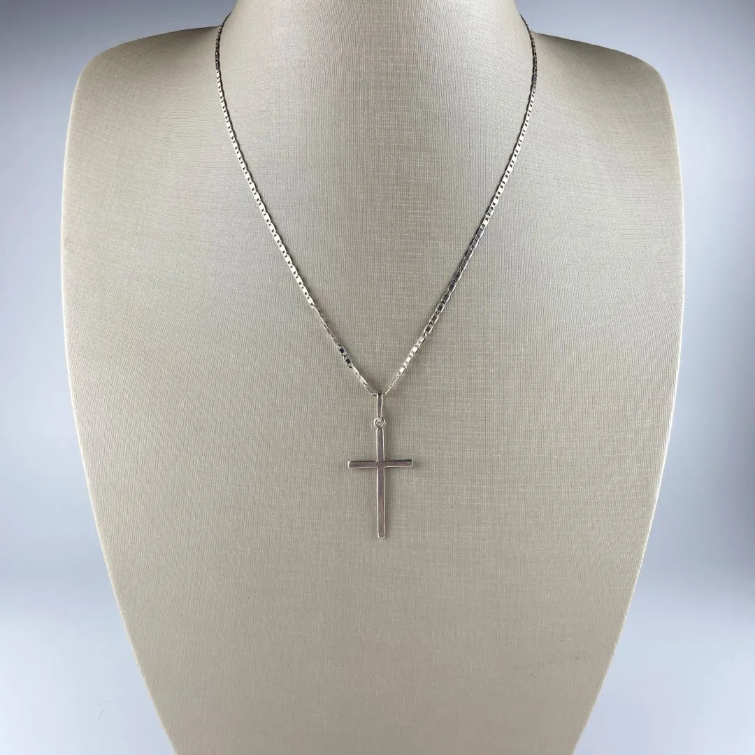 Corrente Elo Piastrine com Pingente de Crucifixo Cravejado em Zircônias em Prata 925