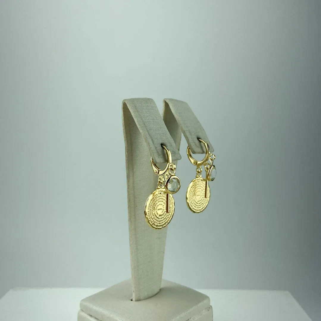 Brinco Argolinha Medalha Pai Nosso, Cruz e Ponto de Luz Folheado a Ouro 18k