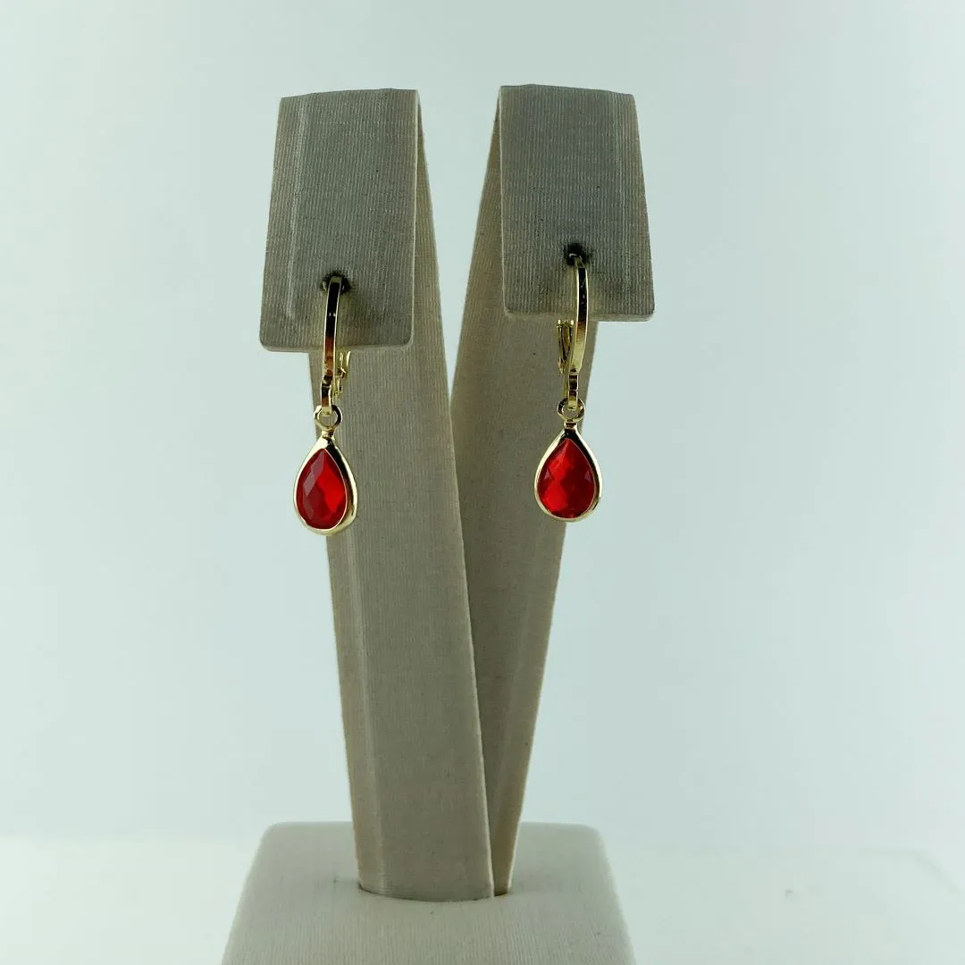 Brinco Argolinha Gota Vermelha Folheado a Ouro 18k