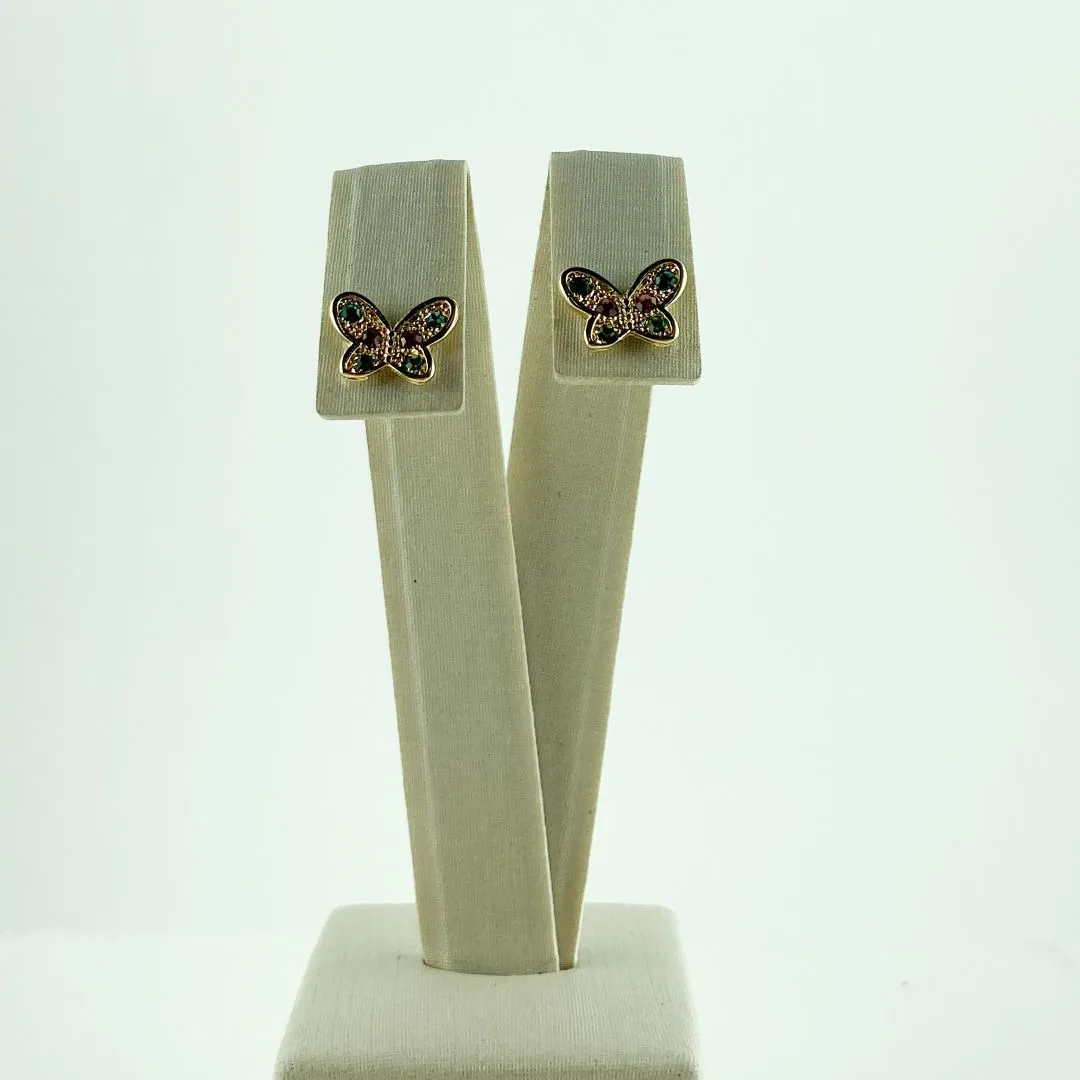 Brinco com Design de Borboleta com Zircônias Coloridas Folheado a Ouro 18k