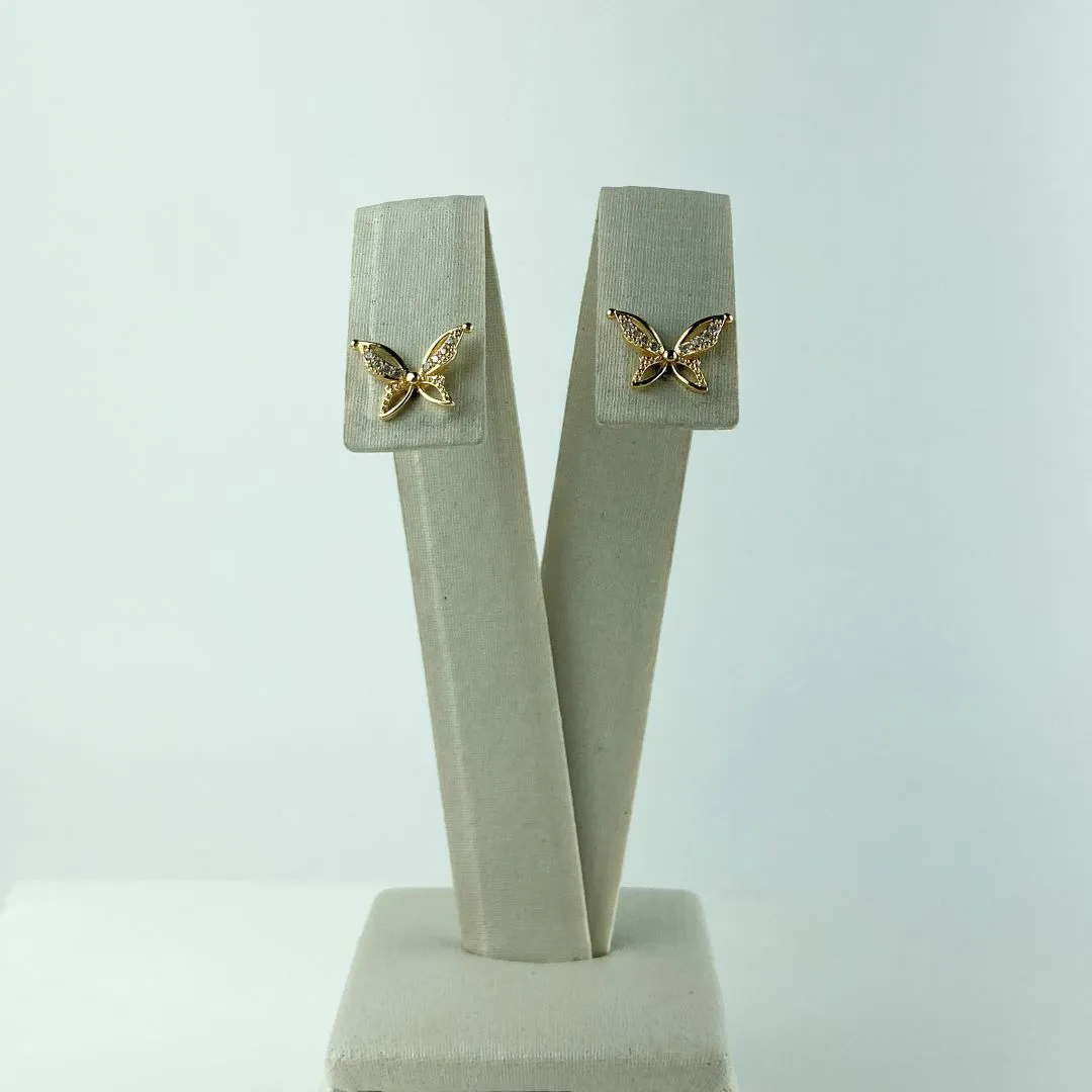 Brinco com Design de Borboleta em Zircônia  Cristal Folheado a Ouro 18k
