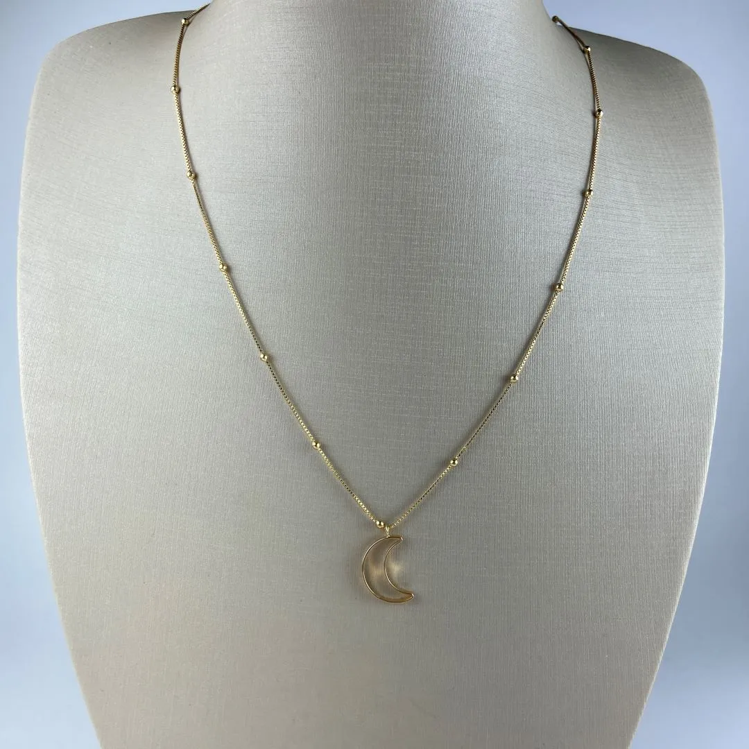 Colar Veneziana com Bolinhas com Pingente Meia LuaFolheado a Ouro 18k