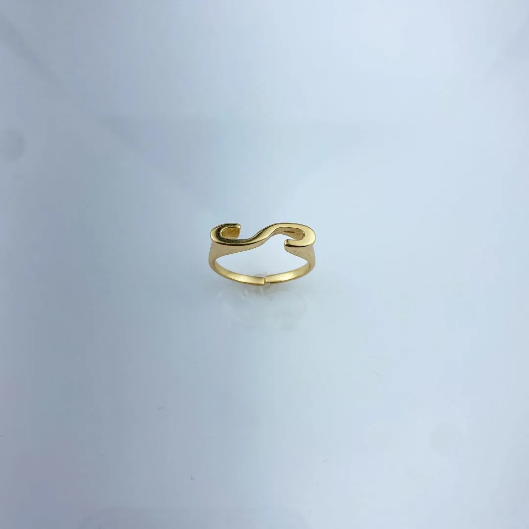 Anel Ajustável Letra S Folheado a Ouro 18k
