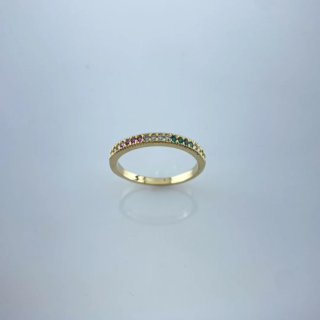Anel Aparador com Zircônias Coloridas Folheado a Ouro 18k