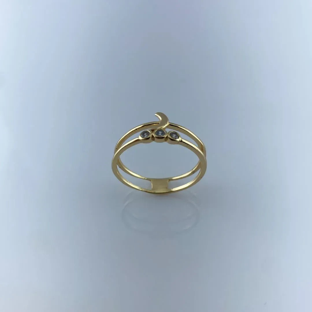 Anel Aro Duplo com Meia Lua e Minizircônias Folheada a Ouro 18k