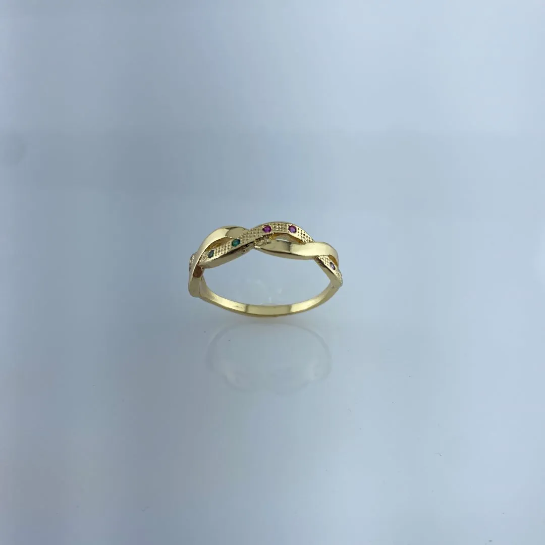 Anel  Aro Trançado com Zircônias Coloridas Folheado a Ouro 18k