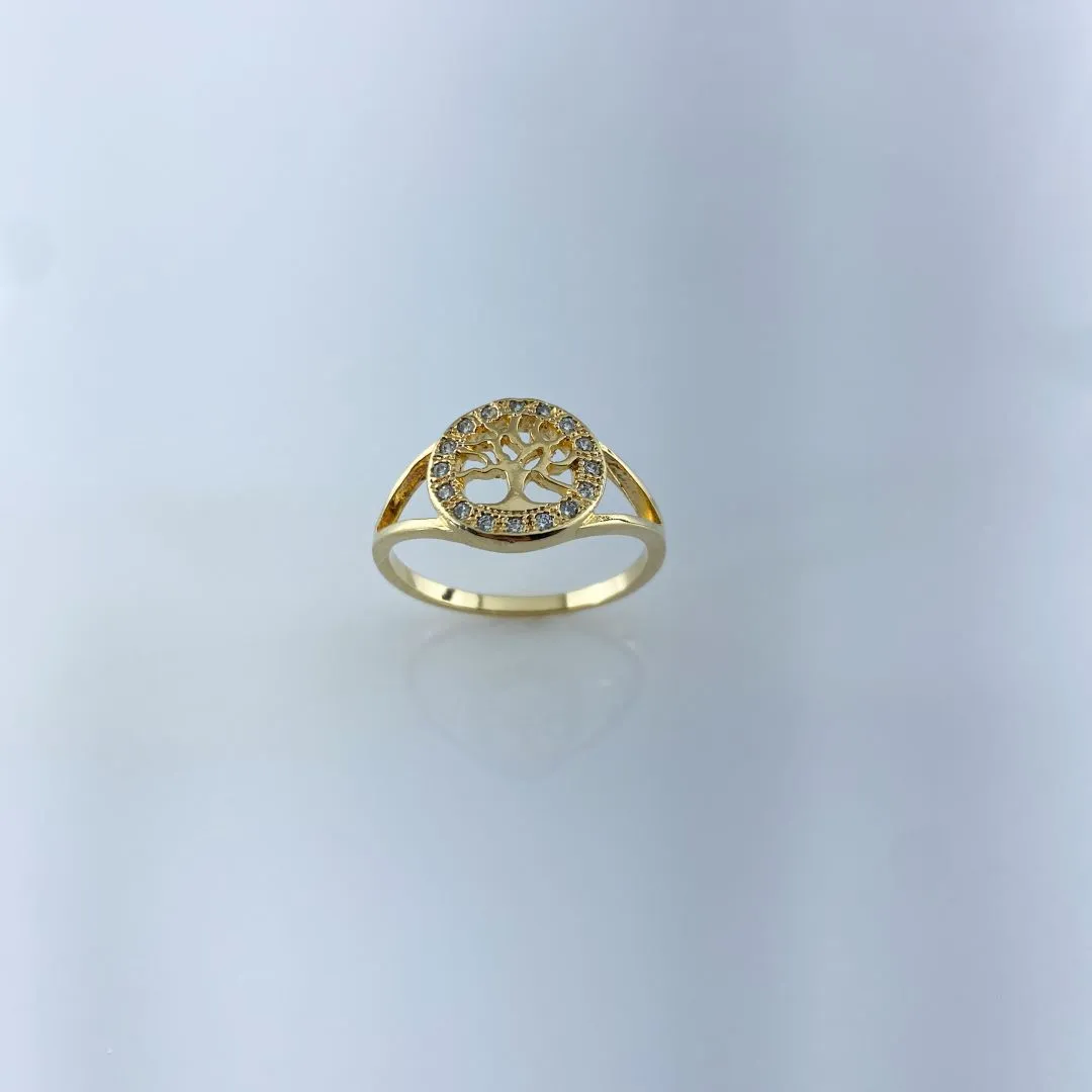 Anel Árvore da Vida com Microzircônias Folheado a Ouro 18k