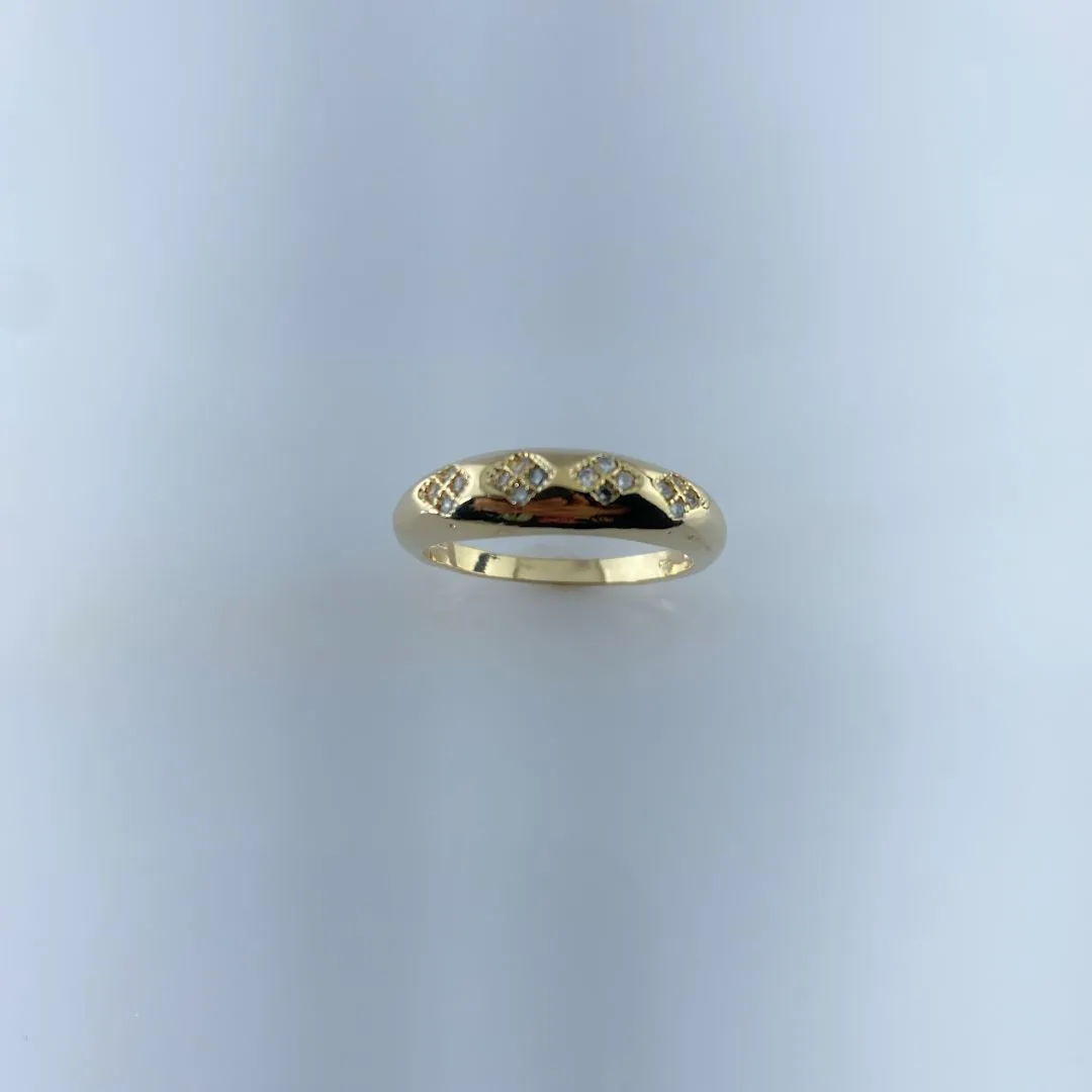 Anel com Losango e ZircôniasFolheado a Ouro 18k