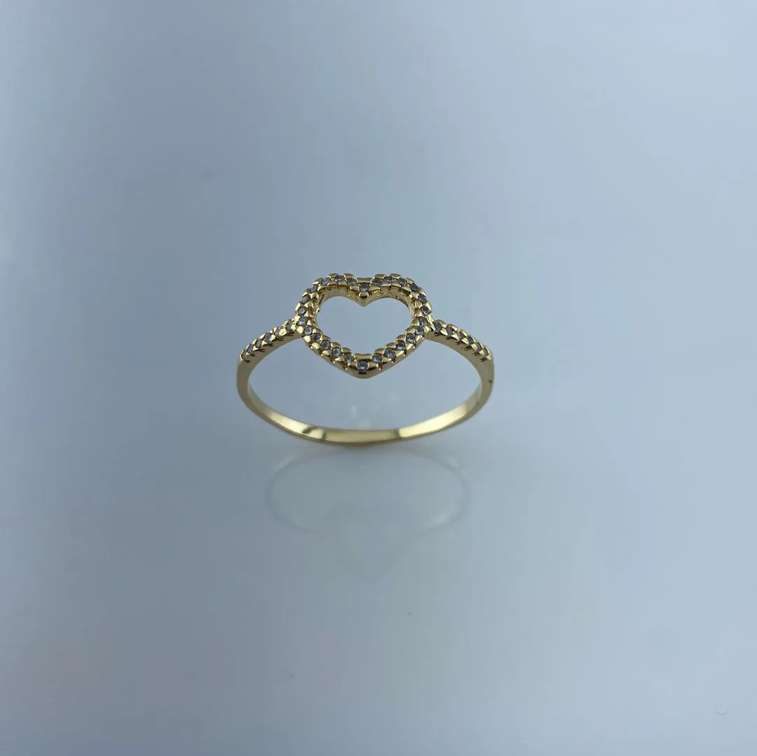 Anel Coração e Aro Cravejados com Zircônias Folheado a Ouro 18k