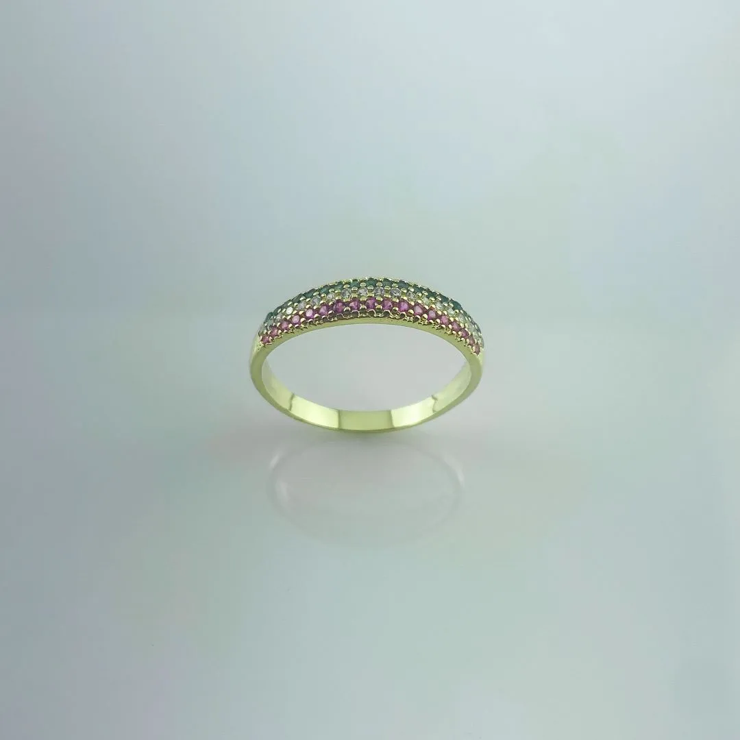 Anel Cravejado com Zircônia Colorida Folheado a Ouro 18k