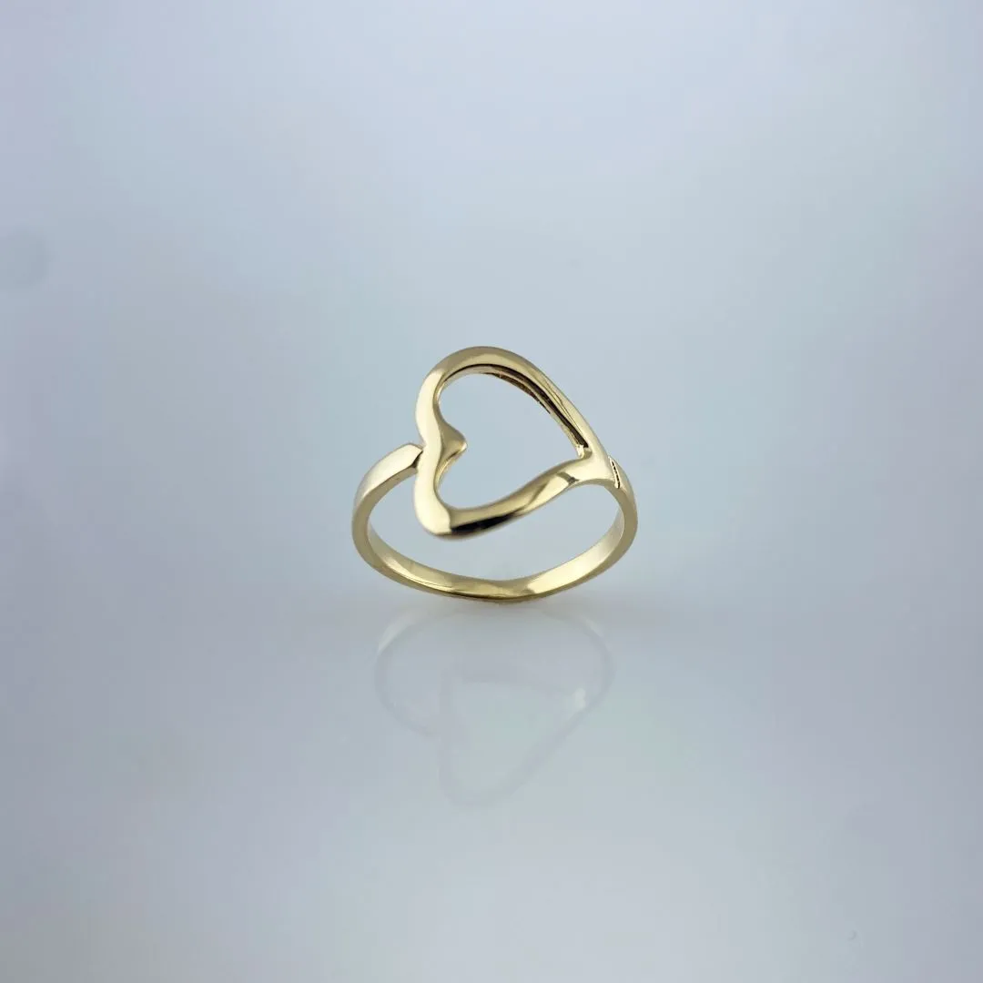 Anel Design de Coração Vazado Lateral Folheado a Ouro 18k