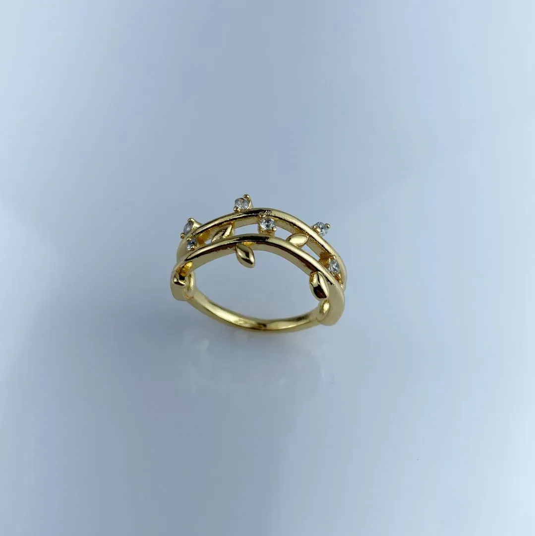Anel Design de Ramos Folhas em Zircônia Folheado a Ouro 18k