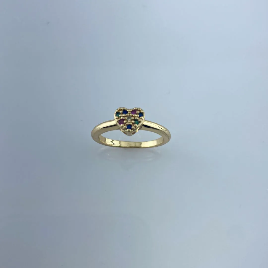 Anel Falange Coração com Zircônias Coloridas Folheado a Ouro 18k