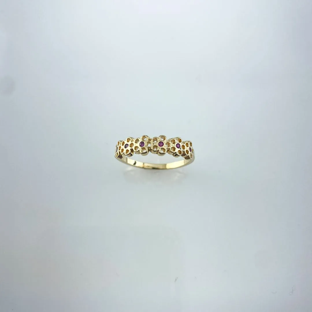 Anel Flores Vazadas com Microzircônia Colorida Folheado a Ouro 18k