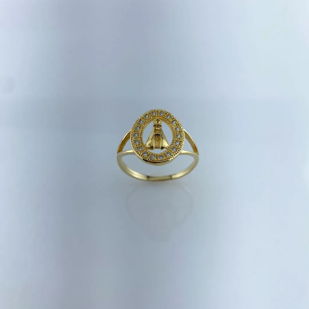 Anel Nsa. Sra. Aparecida Cravejado em Zircônias Folheado a Ouro 18k