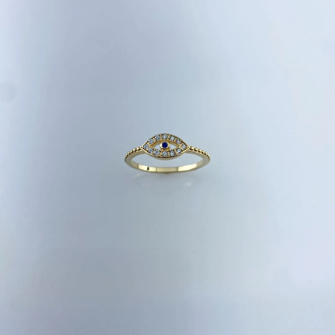 Anel Olho Grego Vazado Cravejado em Zircônias Folheado a Ouro 18k