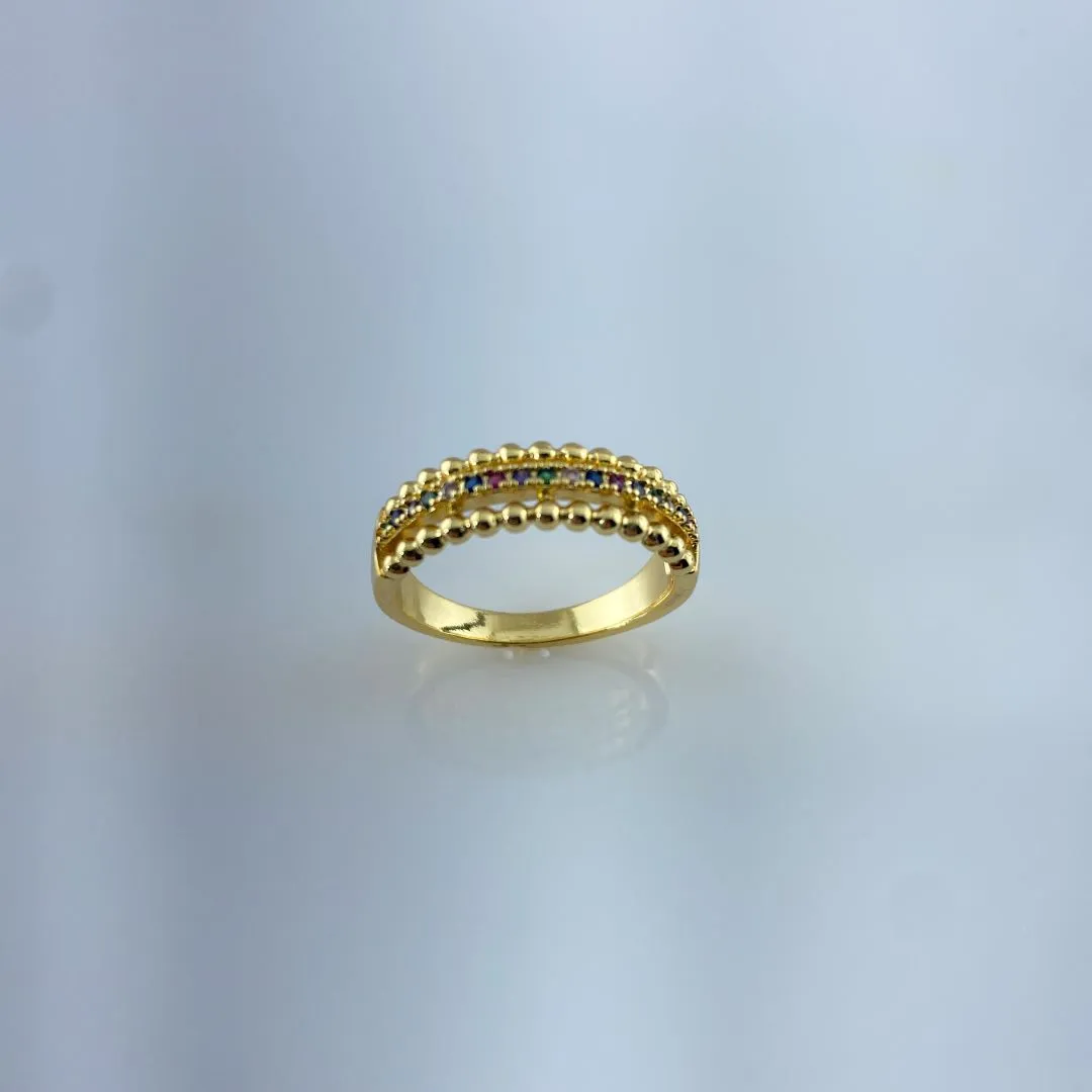 Anel Triplo Cravejado em Zircônias Coloridas Folheado a Ouro 18k