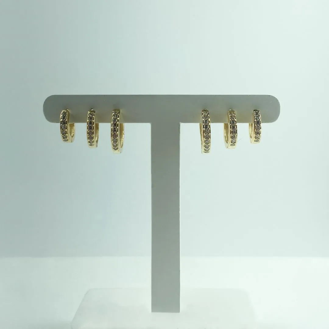 Brinco Trio de Argolinhas Cravejadas de Zircônia Folheado a Ouro 18k