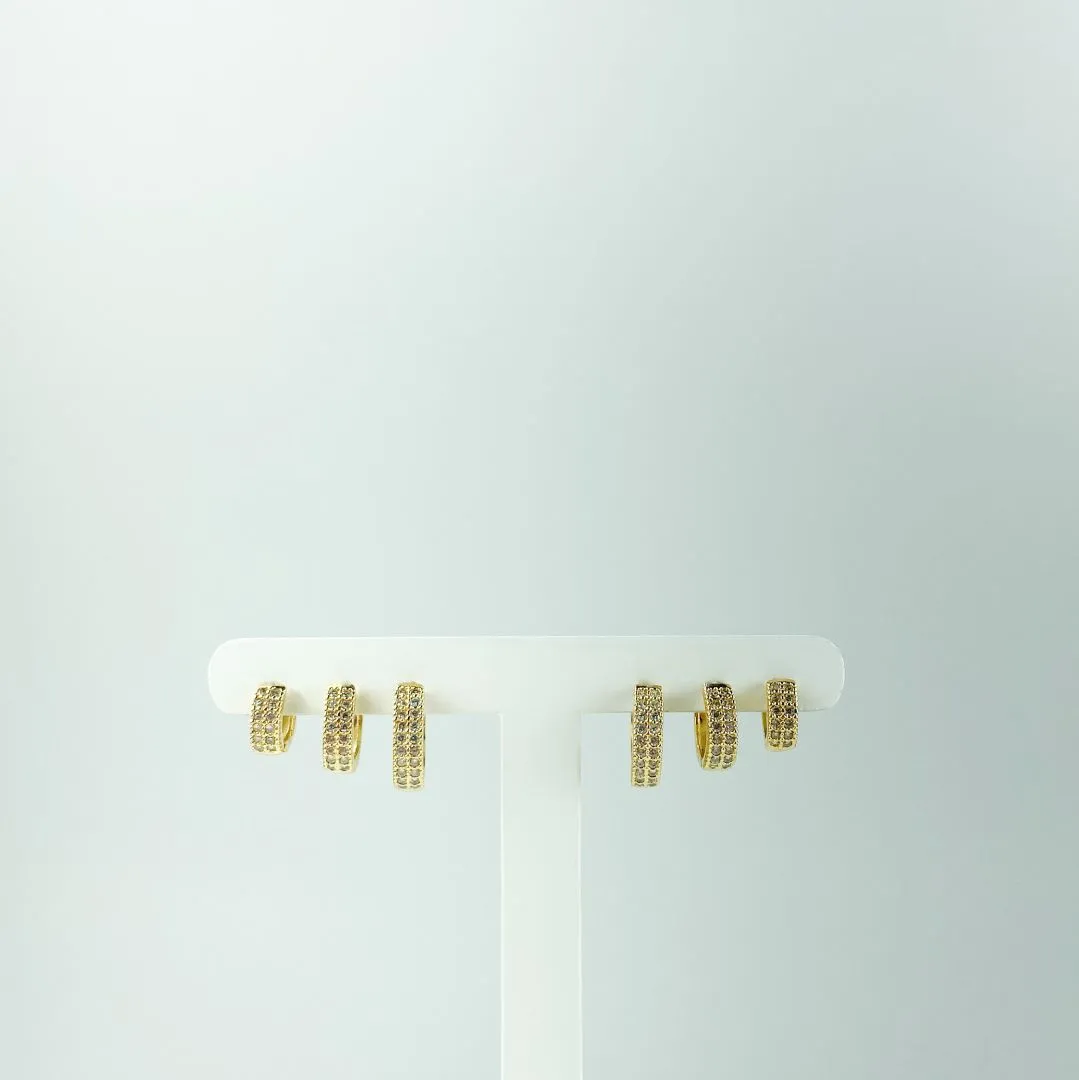 Brinco Trio de Argolinhas Cravejadas de Zircônias Folheado a Ouro 18k