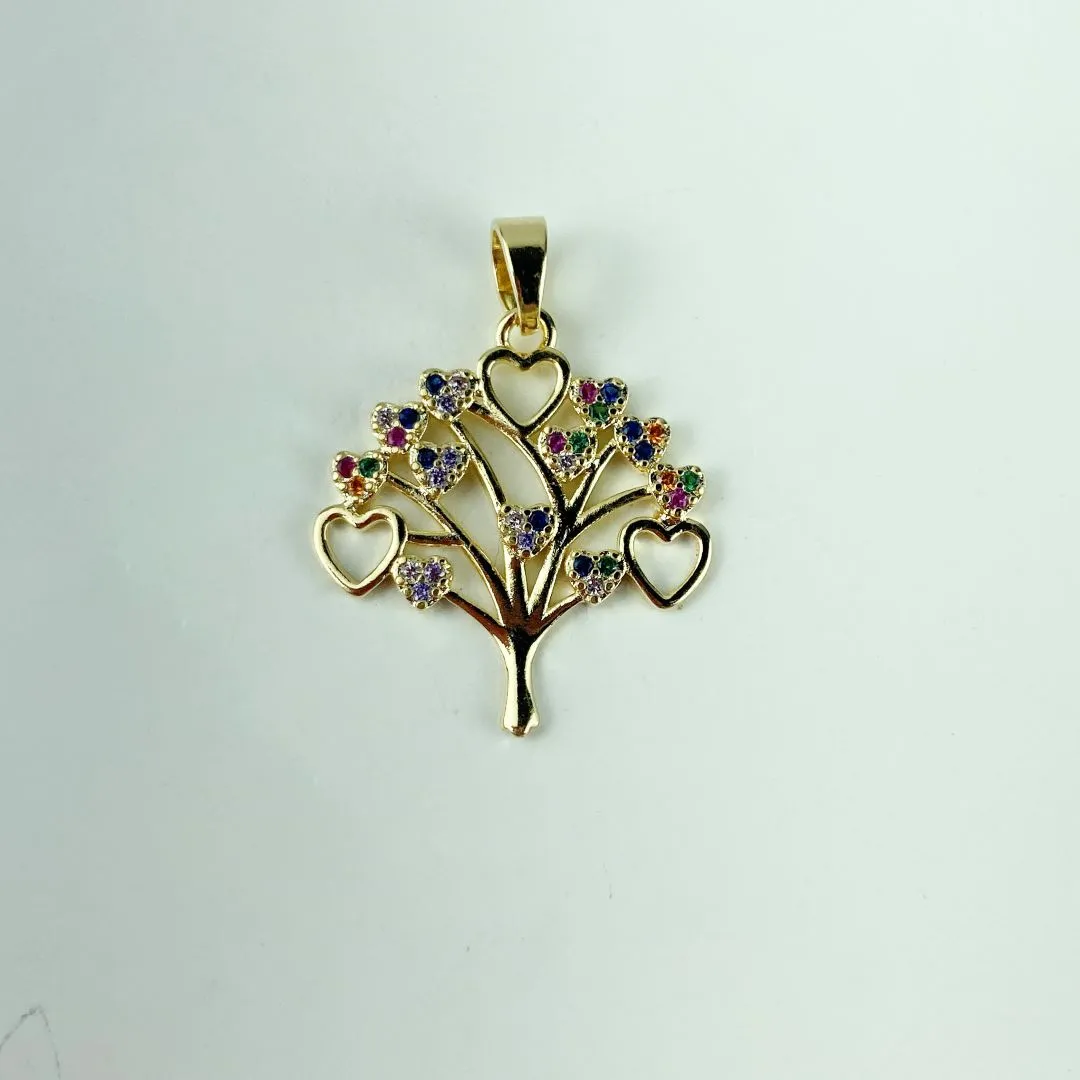 Pingente Árvore da Vida de Corações em Zircônias Coloridas Folheado a Ouro 18k