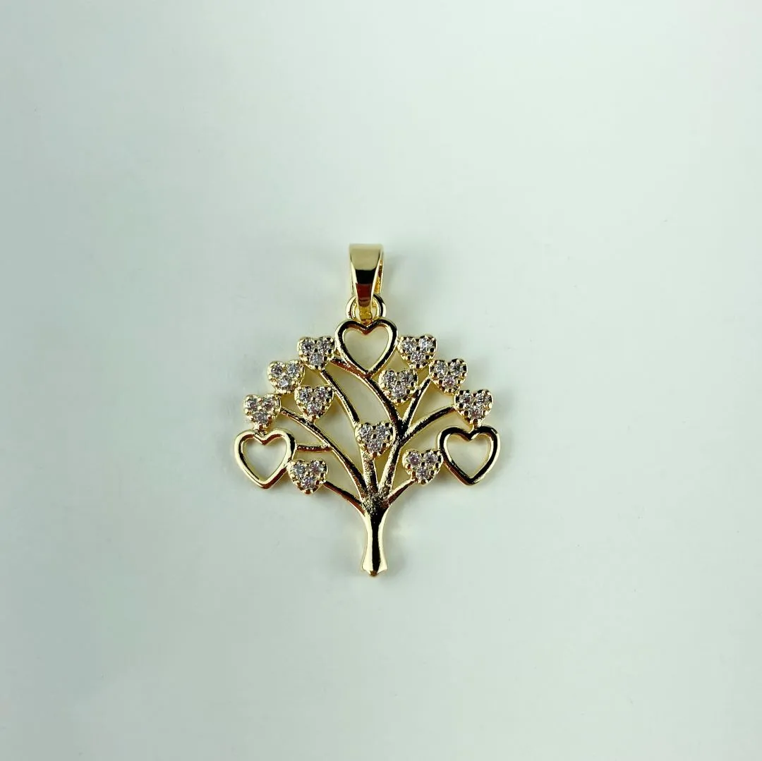 Pingente Árvore da Vida de Corações em Zircônias Folheado a Ouro 18k