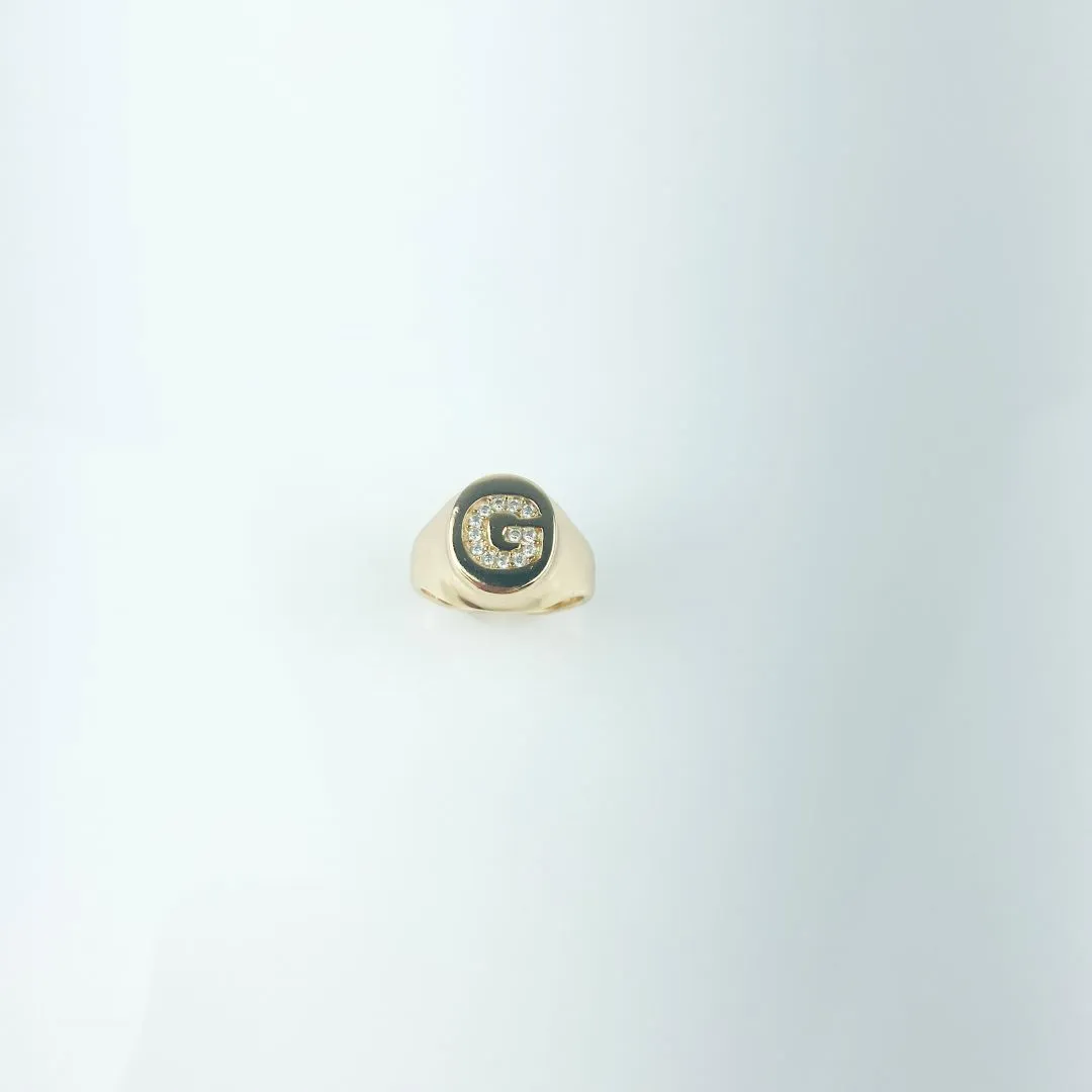 Anel Ajustável Mindinho Letra G Cravejada em Zircônias Folheado a Ouro 18k