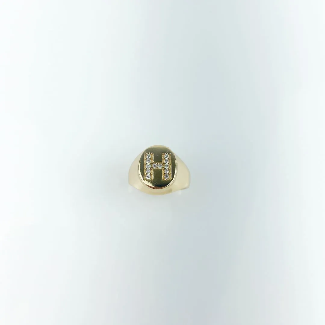 Anel Ajustável Mindinho Letra H Cravejada em Zircônias Folheado a Ouro 18k
