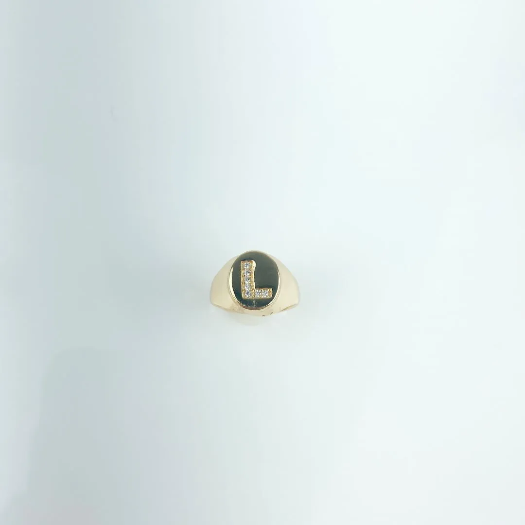 Anel Ajustável Mindinho Letra L Cravejada em Zircônias Folheado a Ouro 18k