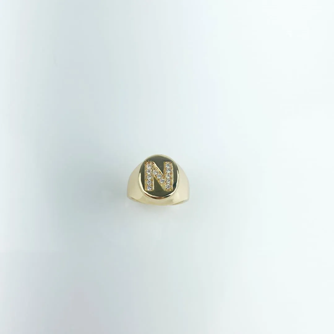 Anel Ajustável Mindinho Letra N Cravejada em Zircônias Folheado a Ouro 18k