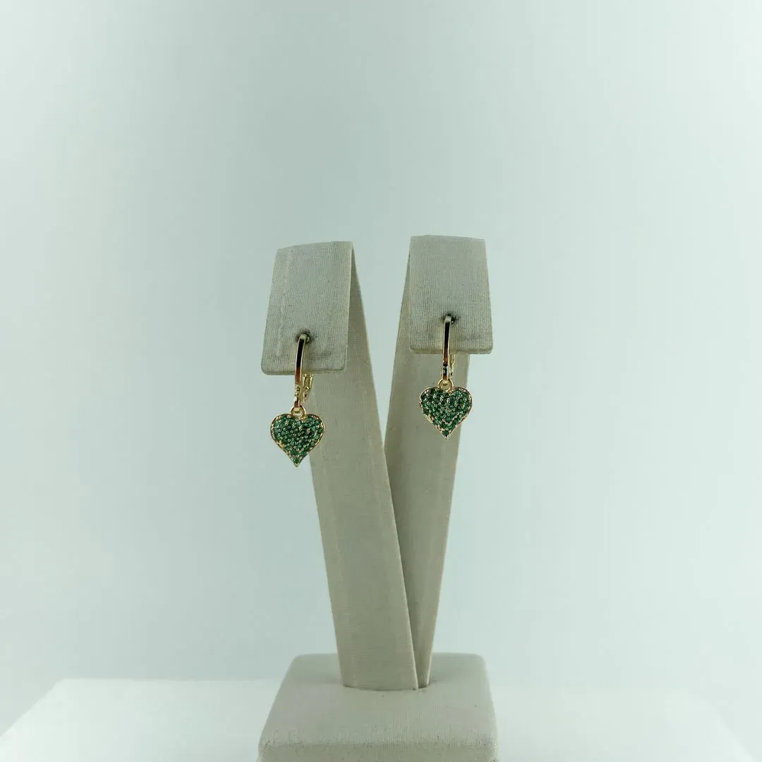 Brinco Argolinha com Coração Zircônia Verde Folheado a Ouro 18k