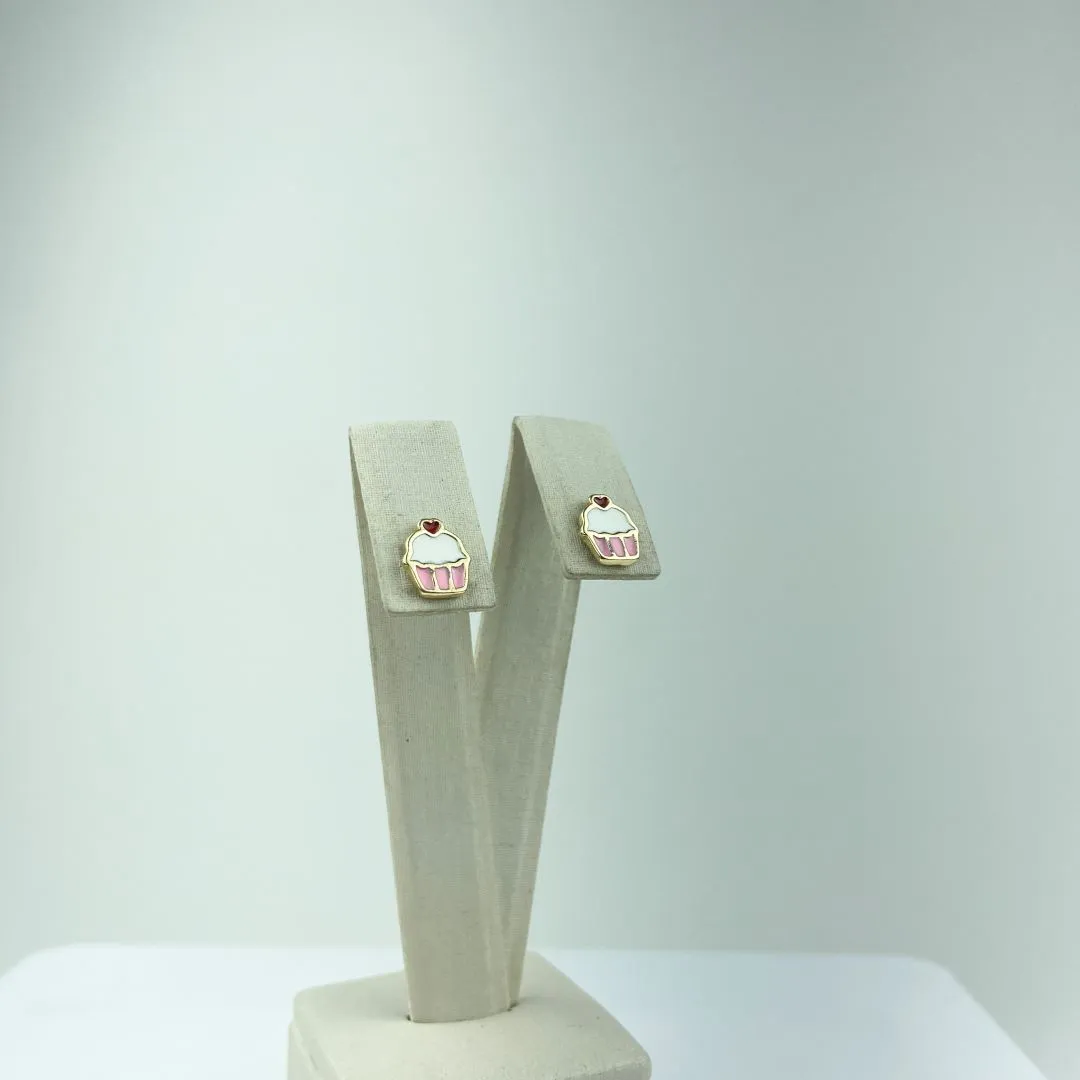 Brinco Design de Cupcake Folheado a Ouro 18k