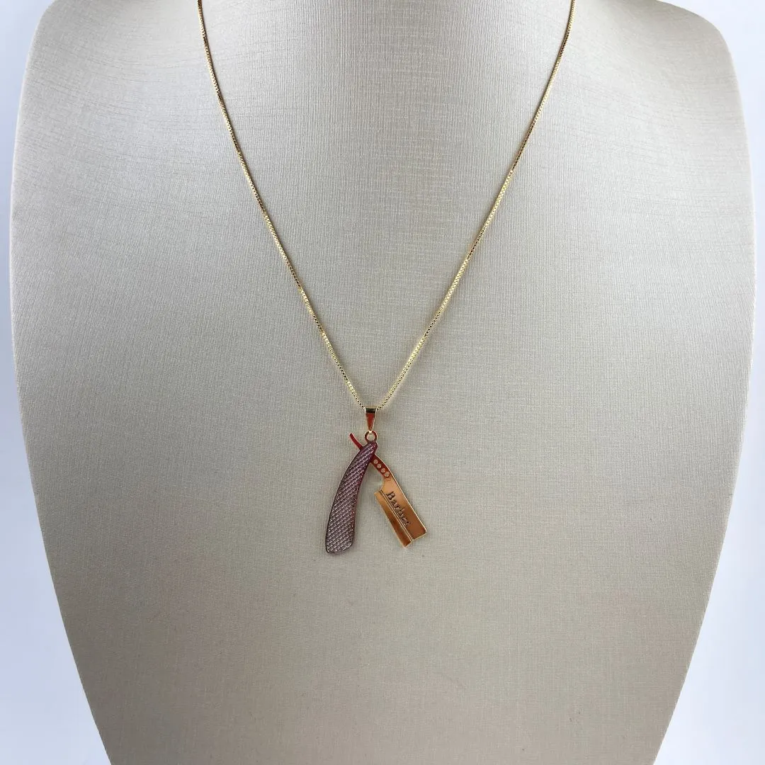 Colar com Pingente Profissões Barber Folheada a Ouro 18k