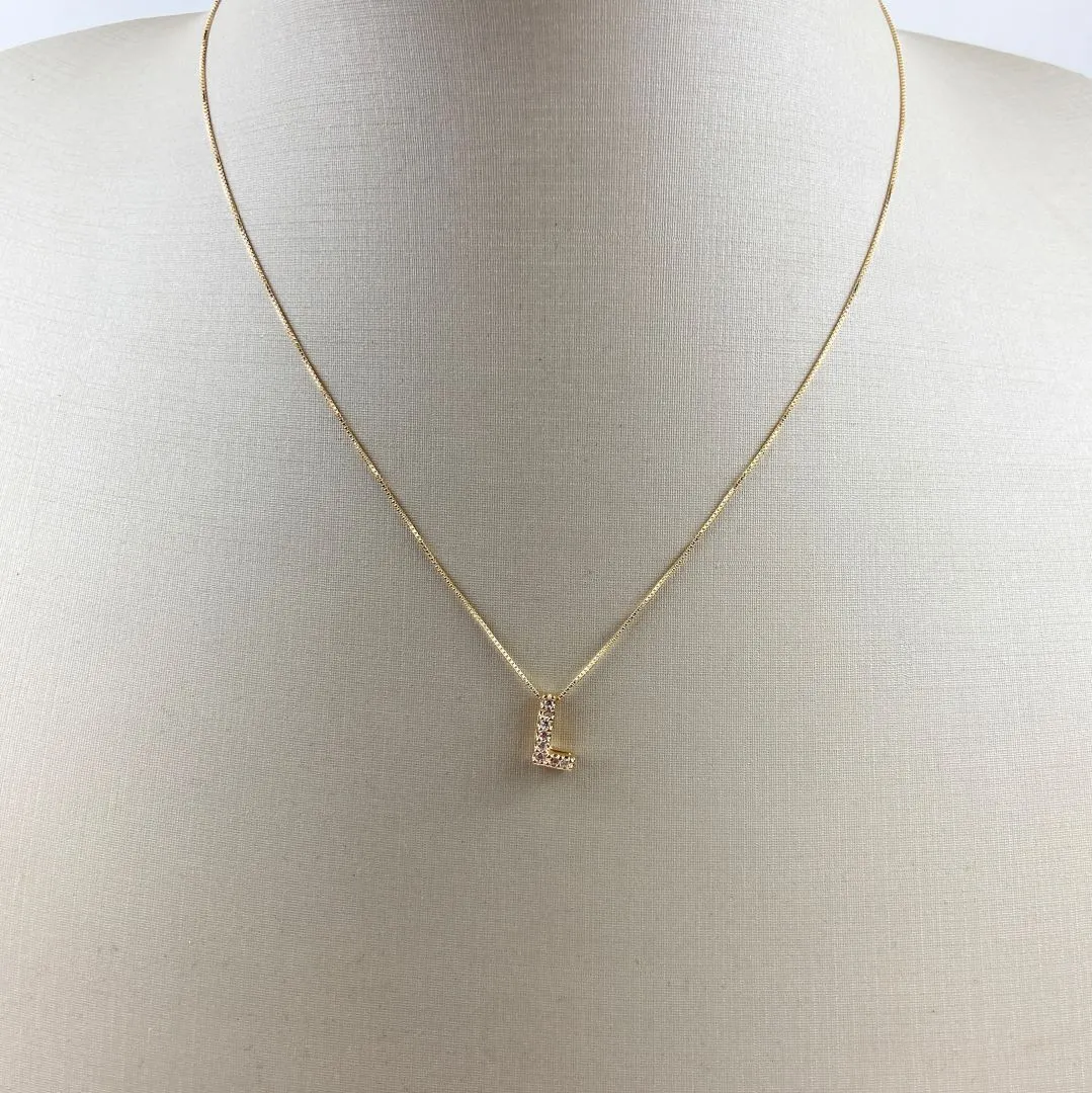 Colar Veneziana com Pingente Letra L em Zircônias Folheado a Ouro 18k