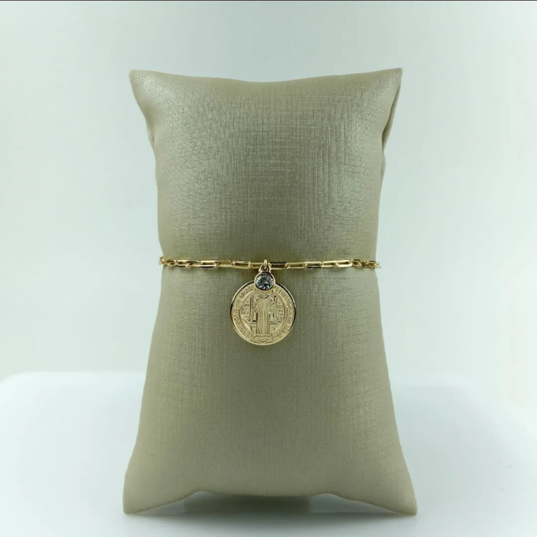 Pulseira Cartier com Pingente São Bento e Ponto de Luz Folheado a Ouro 18k