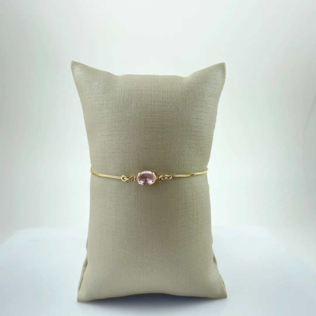 Pulseira Veneziana Ajustável com Pedra Oval Lavanda Folheado a Ouro 18k
