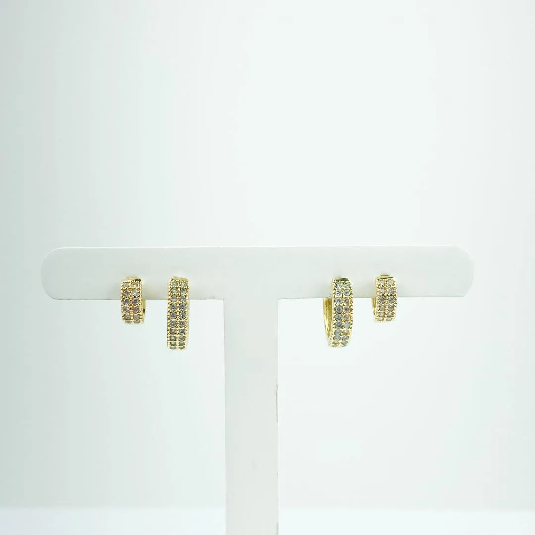 Brinco Duo de Argolas Cravejado em Zircônia Folheado a Ouro 18k