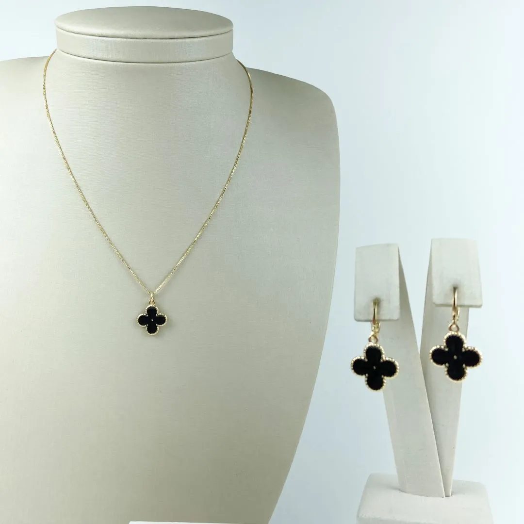Conjunto Colar Veneziana com Pingente Preto Inspiração Virginia Fonseca Folheado a Ouro 18k