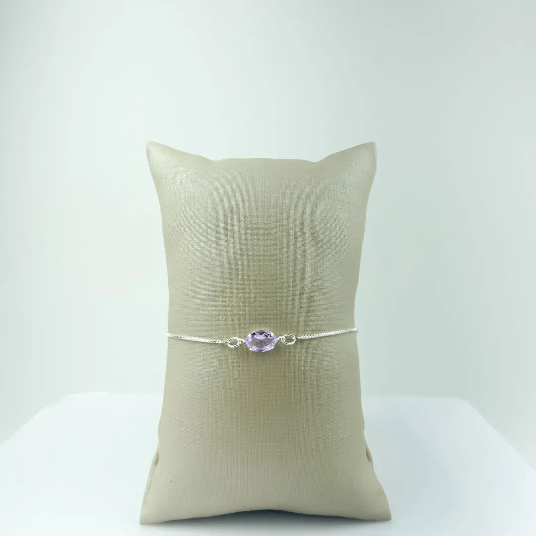 Pulseira Veneziana Ajustável com Pedra Lavanda Folheado em Prata