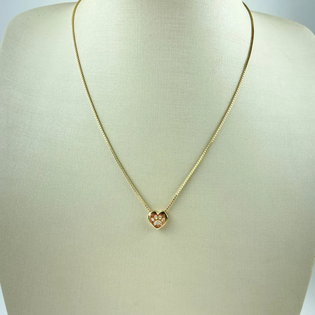 Colar Veneziana com Pingente Coração Pet em Zircônia Folheado a Ouro 18k